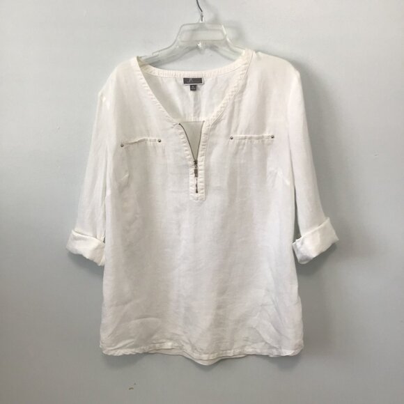 JM Collection Linen Cotton Blend 1/4 Zip Tunic Top Size XL - Picture 8 of 12